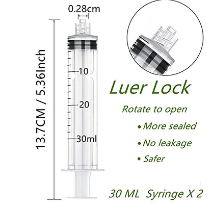 30ml Syringe with Long Tip-14Ga x 7”- Blunt Tip and Luer Lock, Great for Measuring and Refilling