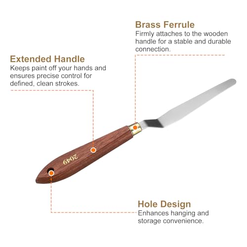 HARFINGTON Palette Knife Painting Tool 4.33" x 0.63" Stainless Steel Teardrop Blade 8.46" Length Spatula Painting Pallet Knives with Hole Beech Wood Handle for Oil Acrylic Canvas, Red/Silver