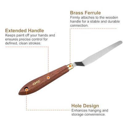 HARFINGTON Palette Knife Painting Tool 4.33" x 0.63" Stainless Steel Teardrop Blade 8.46" Length Spatula Painting Pallet Knives with Hole Beech Wood Handle for Oil Acrylic Canvas, Red/Silver