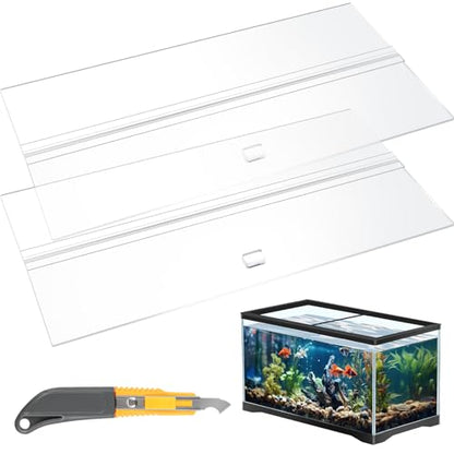 Aquarium Lids Acrylic Canopy 2 Pieces Set 22.95 x 16.61 x 0.28 Inch for 75/90/110 Gallon with Center Brace Aquariums Cover Fish Tank Lid with a Hook Knife, Clear