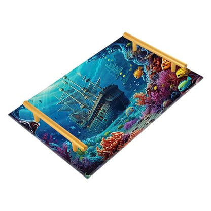 Undersea Vanity Tray,Bathroom Tray,Jewelry Storage Dresser Tray Kitchen Sink Toilet Tank Tray Organizer for Candle Plant Perfume Shampoo Towel Home Decor 7.87 * 11.81in 2010999