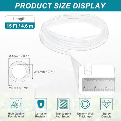 uxcell 5/8 Inch Clear PVC Tubing, 16mm ID x 18mm OD - 15ft PVC Tube Lightweight Vinyl Hose, Transparent Flexible Plastic Water Tubing for Air Oil Water Transfer Aquarium Irrigation