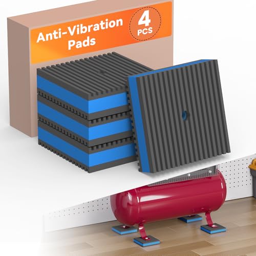 Rubber Anti-Vibration Pad, 3" x 3" x 7/8" Heavy Duty Ribbed Rubber with Blue EVA Center Isolation Pads for HVAC, Air Compressor, Treadmill, Washer and Dryer, Air Conditioner Units, Pack of 4
