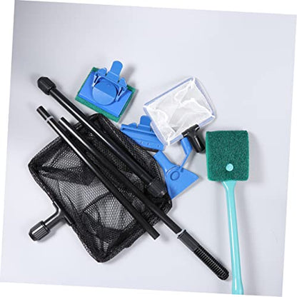 Fish Tank Kit Aquarium Glass Tank Tools with Gravel Rake Scraper Plant Fork Sponge Brush and Net Aquatic Maintenance Green