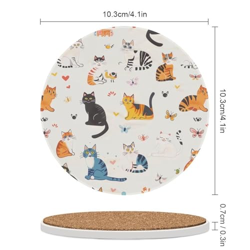 Cat Fish Tank Butterfly Coasters for Drinks, Absorbent Ceramic Stone Coasters Set of 4 Cork Base Cups Table Mats for Home Decor
