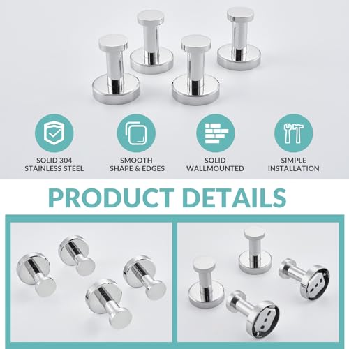 APLusee Polished Chrome Robe Towel Hooks for Bathroom, 4 Pack, Wall Mounted - color: Polished Chrome, size: 4 Pack
