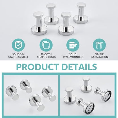 APLusee Polished Chrome Robe Towel Hooks for Bathroom, 4 Pack, Wall Mounted - color: Polished Chrome, size: 4 Pack