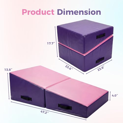 Gymnastics Cheese Mat, Incline Gymnastics Mat, Skill Shape Tumbling Backbend Trainer Exercise Mat, Foldable Design with High-Density Foam & Waterproof Cover, Cheese Mat for Gymnastics, Home Gym Exercise, Cheerleading & Martial Arts, Pink, 47.2"X23.6"X13.8