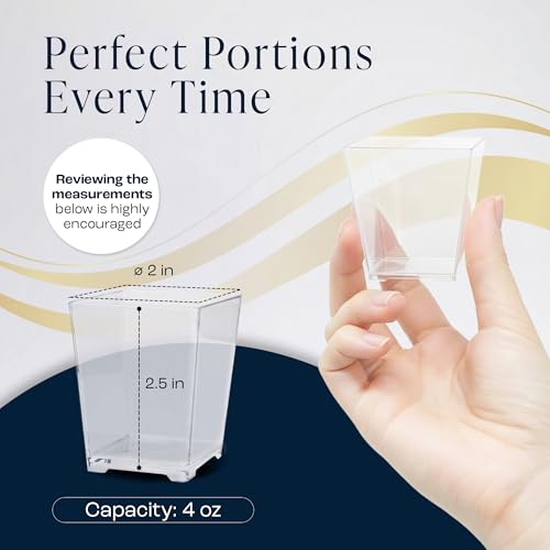 50 Pack 4 oz. Square Small Plastic Dessert Cup Hermes Professional-Grade Recyclable Transparent Disposable Party Cup for Parfait Desserts, Appetizers, and Events CMJJ - style: 50 Units