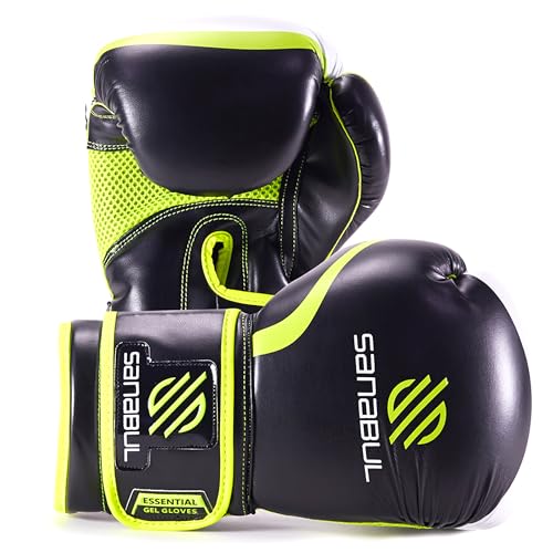 Sanabul Essential Gel Boxing Gloves for Men & Women, Kickboxing MMA, Muay Thai Gloves and Heavy Bag Training Punching & Sparring - color: Black/Green, size: 10 oz