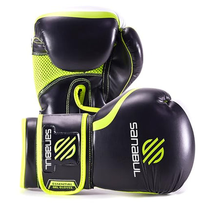 Sanabul Essential Gel Boxing Gloves for Men & Women, Kickboxing MMA, Muay Thai Gloves and Heavy Bag Training Punching & Sparring - color: Black/Green, size: 10 oz