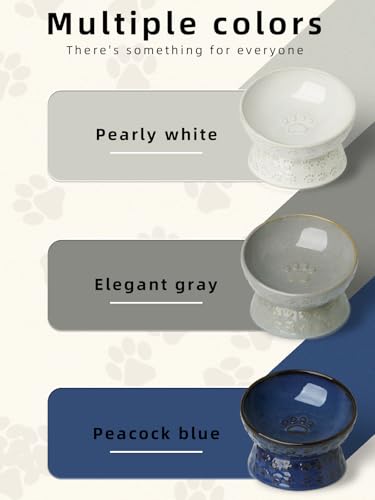 Ceramic Cat Food Bowl, 15°Tilted Raised Cat Food Bowl 5oz (Vintage White)
