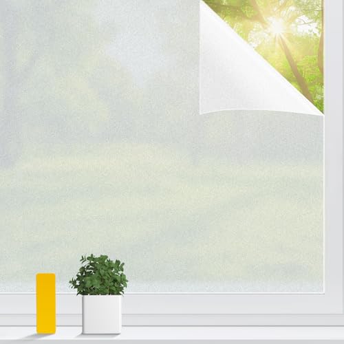 Amrules Frosted Window Privacy Film Non-Adhesive Sun Blocking Reusable and Removable Glass Film Door Coverings for Bathroom, Home, Office, 17.5 x 78.7 Inch