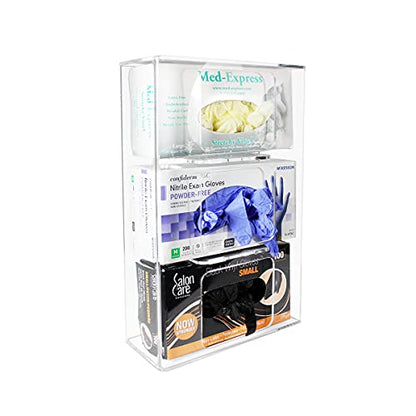 TrippNT 50826 Clear Acrylic Triple Side Loading Glove Box Holder, 11" Width x 16" Height x 4" Depth - size: Triple, style: Hardware Mount