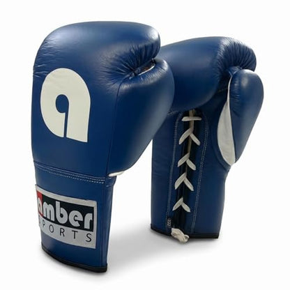 Amber Fight Gear Professional Leather Fight Gloves – Competition Ready Boxing & Kickboxing Gloves – Padded Multi-Layered Foam – Pre-Curved Safety Design – Sizes 8oz, 10oz, 12oz – Red & Blue - color: Blue, size: 12 oz