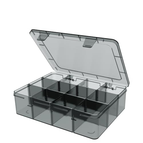 Clear Organizer Box,12 Grids Organizer Box with Removable Dividers for Jewelry,Bead Storage Organizer Box,Plastic Compartment Container for Tool Tackle Box, Gray
