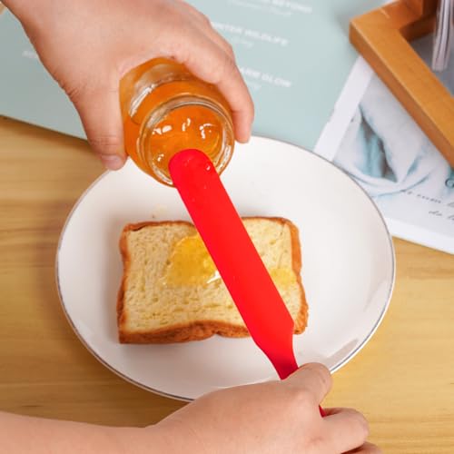 SUMERSHA 2pcs Silicone Spatulas Heat Resistant Jar Spatulas Cake Cream Butter Spatulas with Long Handle Non-Stick Kitchen Baking Cooking Resin Craft Stirring Mixing Scraper Tool (Red, Black)