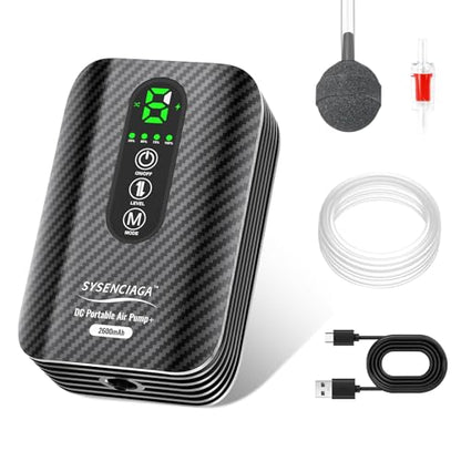 Large Capacity Rechargeable Aquarium Air Pump, Silent Dual Mode Portable Aerator with Universal Clip for Fish Tanks and Outdoor Bait Buckets（2600mah）