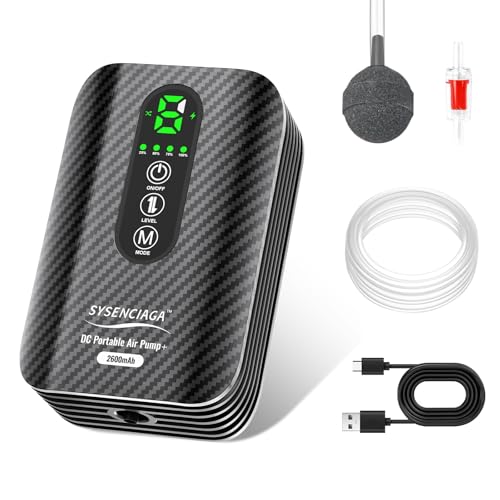 Large Capacity Rechargeable Aquarium Air Pump, Silent Dual Mode Portable Aerator with Universal Clip for Fish Tanks and Outdoor Bait Buckets（2600mah）