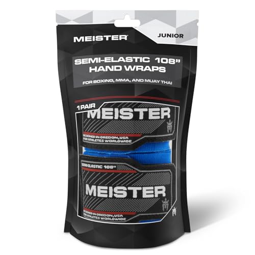 Meister Junior 108" Semi-Elastic Hand Wraps for MMA & Boxing (Pair) - color: Blue