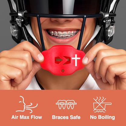 SLEEFS Classic Football Mouthguard with Bold Designs and Removable Strap - color: Cross Red