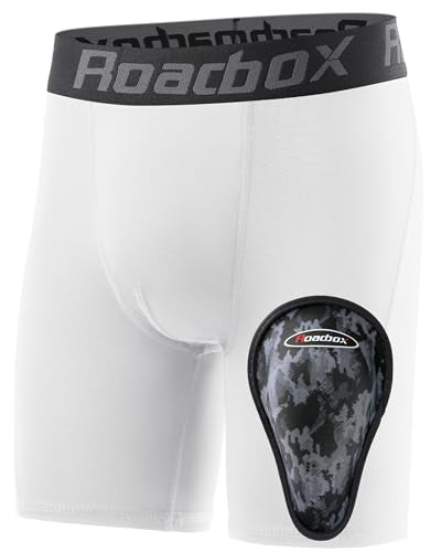 Roadbox Youth Boys Compression Shorts with Protective Cup Baseball Football - color: 1pack White(1 Cup), size: X-Small