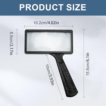 10X Magnifying Glass Rectangle Reading Magnifier, Handheld Magnifying, Large Horizontal Viewing Area, Glasses Scratch Resistant Glass Lens for Observation Hobbies Nature Exploration Repair