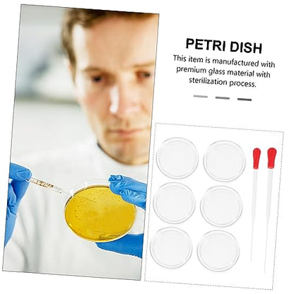 6pcs Petri Dishes Lids Transfer Pipettes Specimen Container for Science Lab
