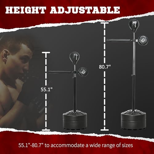Soozier Free Standing Boxing Bag with Stand, Punching Speed Bag Reaction Bar Challenge with Suction Cups, 64-81in Adjustable Height for Teenagers and Adults - color: Black