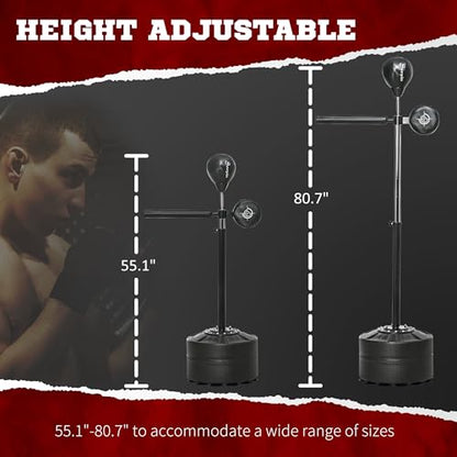 Soozier Free Standing Boxing Bag with Stand, Punching Speed Bag Reaction Bar Challenge with Suction Cups, 64-81in Adjustable Height for Teenagers and Adults - color: Black