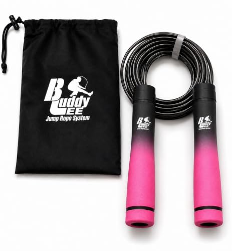 Buddy Lee Weighted Jump Rope 1.6 lbs – Heavy Duty PVC Fitness Jump Rope for Adults with Adjustable Length & Carry Pouch - color: Black/Pink