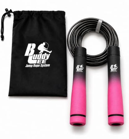 Buddy Lee Weighted Jump Rope 1.6 lbs – Heavy Duty PVC Fitness Jump Rope for Adults with Adjustable Length & Carry Pouch - color: Black/Pink