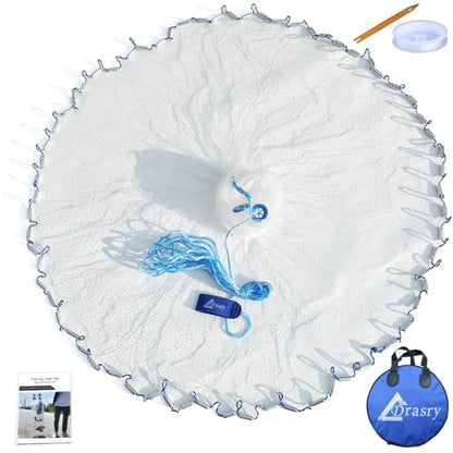 Saltwater American Fishing Cast Net 3/8inch Mesh Size for Bait Shrimp Trap Fish Heavy Duty Sinkers Throw Net 3FT/4FT/5FT/6FT/7FT/8FT/9FT/10FT Radius - color: White, size: 3FT Radius, style: Zinc-iron--mono -3/8" Mesh 1lb/Ft