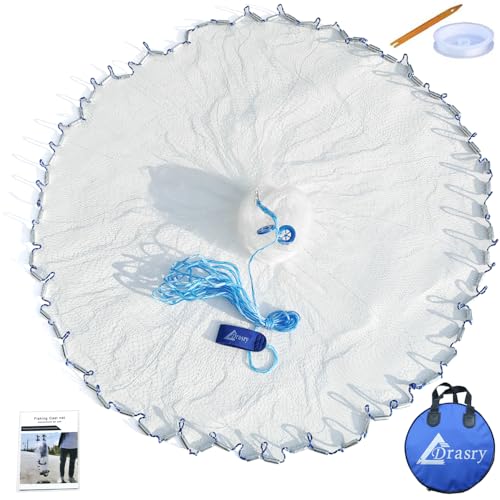 Saltwater American Fishing Cast Net 3/8inch Mesh Size for Bait Shrimp Trap Fish Heavy Duty Sinkers Throw Net 3FT/4FT/5FT/6FT/7FT/8FT/9FT/10FT Radius - color: White, size: 3FT Radius, style: Zinc-iron--mono -3/8" Mesh 1lb/Ft