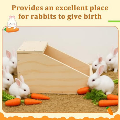 2 Pack Wood Rabbit Nesting Box, 18x12x12 Inch Wooden Hutch Hideout for Breeding, Natural Burrow Den Alternative for Rabbits & Small Animals - size: 18x12x12 Inch