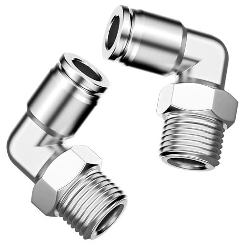PNEUMATIC 304 Stainless Steel Male Elbow 12mm Tube OD x 3/8 Inch NPT Thread 90 Push to Connect Tube Fitting (Pack of 2) - size: 12mm OD x 3/8"NPT