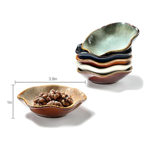 Soy Sauce Dish, Ceramic Small Dipping Bowls, 3.9inch Pinch Bowl for Side Dishes (Set of 6)