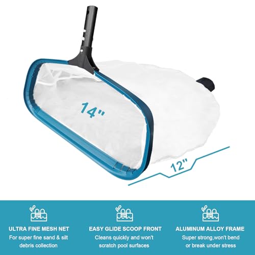 14" Pool Pollen Net - Pool Skimmer Net Rake, Strong Aluminum Frame, Ultra Fine Mesh Nets for Cleaning & for Sand, Silt, Leaves, Remove The Finest Debris - size: 14"