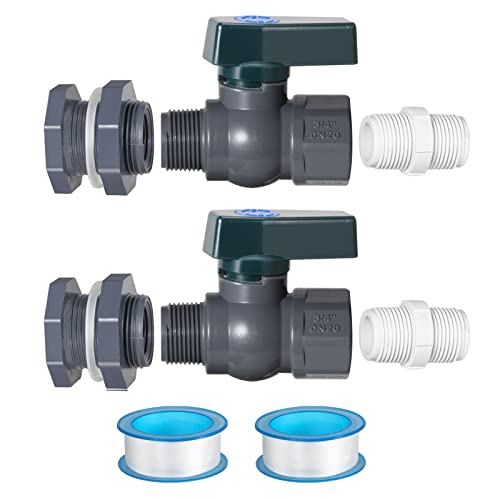 Suswillhit Rain Barrel Spigot Kit - Water Barrel PVC Garden Diverter Kit with Bulkhead Fitting Hose Faucet Adapter and Thread Seal Tape for Water Tanks, Aquariums, Tubs, Pools, Garden Barrels(2 Pack)