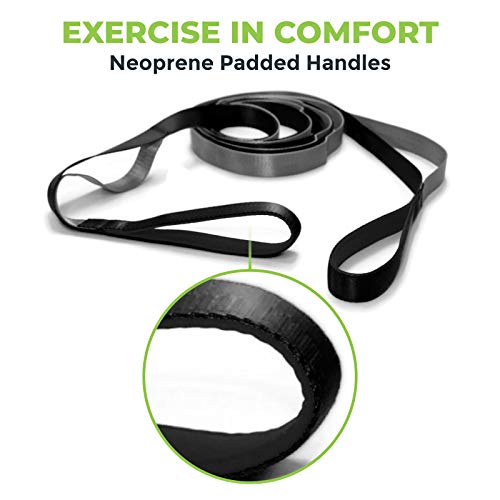 Stretching Strap for Physical Therapy, 12 Multi-Loop Stretch Strap 1" W x 8' L, Neoprene Handles, Physical Therapy Equipment, Yoga Straps for Stretching, Leg Stretcher. - color: Black/Grey