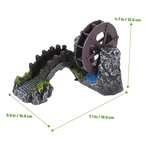 Outanaya DIY Handmade Mini Landscaping Bridge Water Wheel Oxygen Pump Aquarium Bridge Decor Fish Tank Supplies