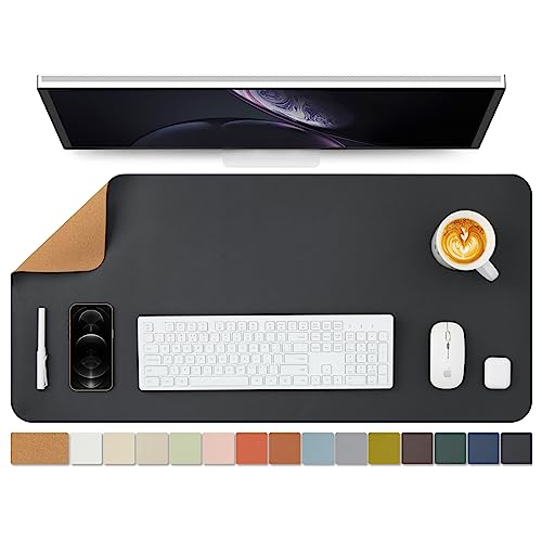 Cork Desk Mat - Dual-Sided Desk Pad for Office and Home - Desk Organization and Accessories - Ideal for Large Mouse Pad and Desk Mats on Top of Desks(Black,90cmx 43cm) - color: Black, size: 36" x 17"
