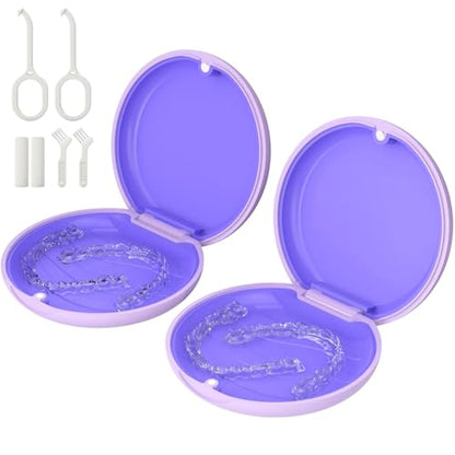 2 Pack Retainer Case, Slim Aligner Case for Invisalign with Tool Kit - color: : 2 Pack - Purple