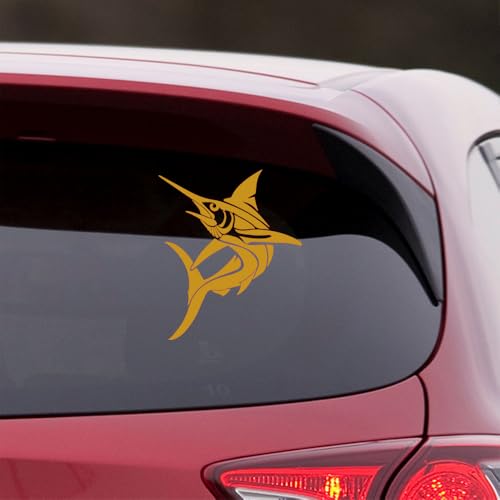 Tribal Marlin Fish 1 (Metallic Gold) (Set Of 2) Premium Waterproof Vinyl Decal Stickers For Laptop Phone Accessory Helmet Car Window Bumper Mug Tuber Cup Door Wall Decoration