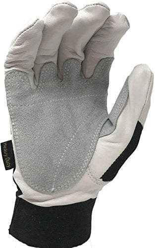 Ironcat Heavy Duty Top Grain Goatskin Leather Glove with Spandex Back, Reinforced Palm, Hook & Loop Closure, White/Black - size: Large