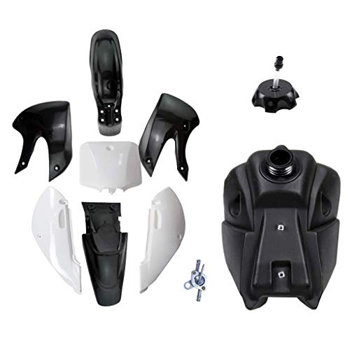 Replacement Plastic Fuel Kit & Gas Tank with Petcock & Cap For KLX110 KX65 DRZ110 Suzuki KLX KX DRZ 65 110 (4Black+3White) - color: 4Black+3White