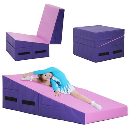 MKDLUFEI Gymnastics Mat 48"x24"x14" Incline Tumbling Mat Cheese Wedge Yoga Mat with Handles Gym Folding Exercise Mat for Kids Adults Outdoor/Indoor Home Training - color: Pink