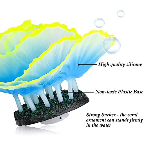 Glowing Fish Tank Decorations Glow Aquarium Decor Coral Ornaments, 2pcs Silicone Flower Plants and 10pcs Colourful Sea Shells/Luminous Stone Glow in The Dark for Aquarium Decoration