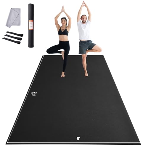 VEVOR Large Exercise Mat, 12'x6'/10'x6'/9'x6'/8'x6'/8'x5'/7'x5'/6'x4' (7mm) Extra Thick, Non Slip High Density Premium Workout Mat, Exercise Yoga Mat for Men & Women, Fitness & Exercise Mat with Bag & Carry Strap, for All Types of Home Yoga, Pilate & Floo