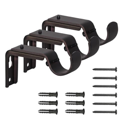 Curtain Rod Bracket Heavy Duty Adjustable Window Hardware Rod Holders Hanger for 1 inch Rods, Set of 3 (Bronze-Adjustable) - color: Bronze-Adjustable